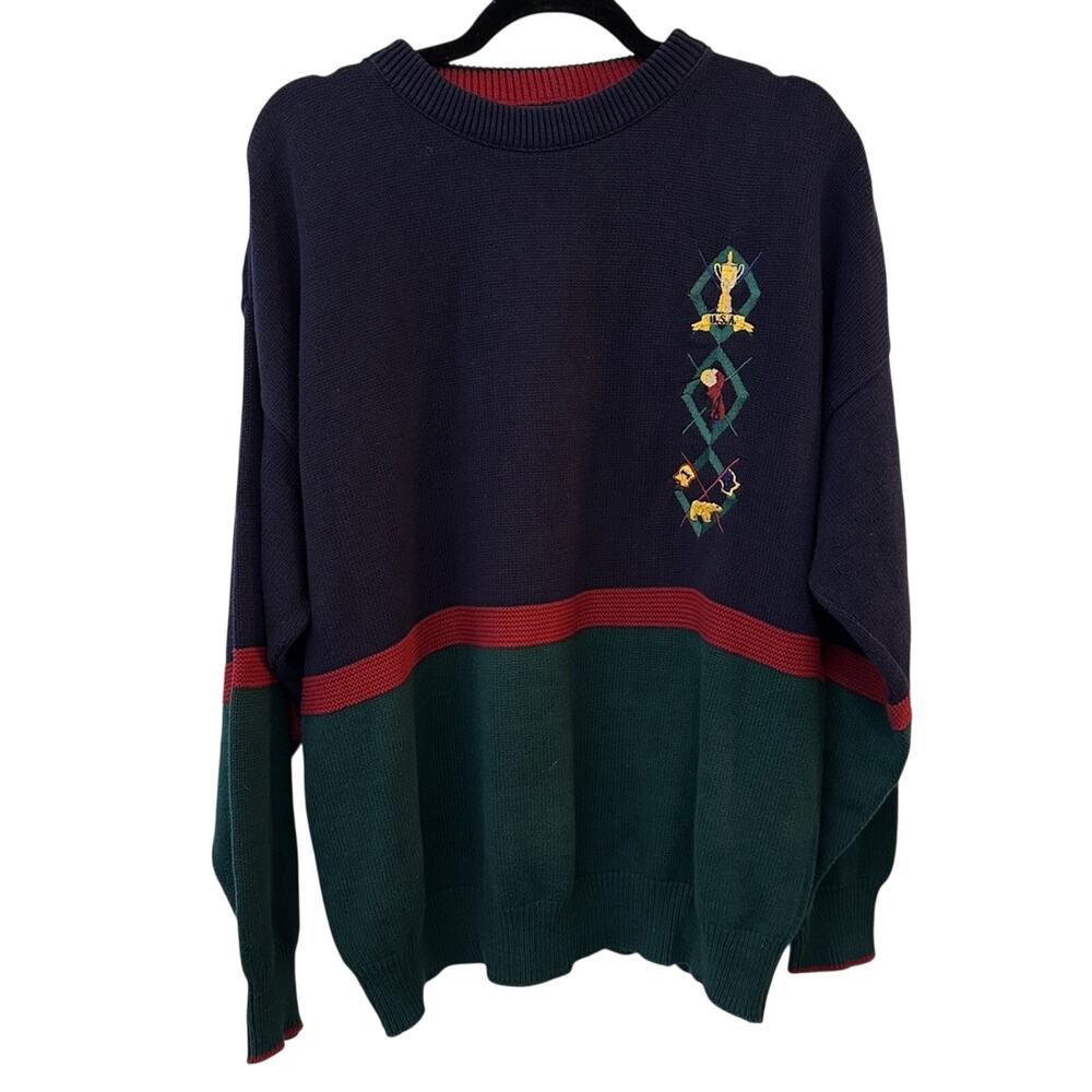Vintage Golden Bear~Jack Nicklaus Embroidered Golf Sweater Cotton Made In USA XL